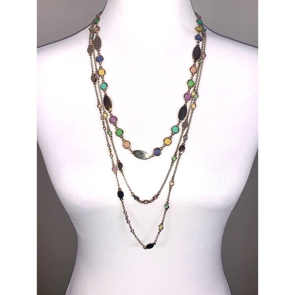 Talbots Gold Rafaelian Multistrand Multicolor Statement Necklace EUC - Picture 3 of 4